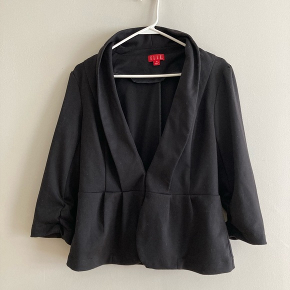 Elle Black Dressy Blazer Rouched Sleeve Size Medium - Picture 2 of 6